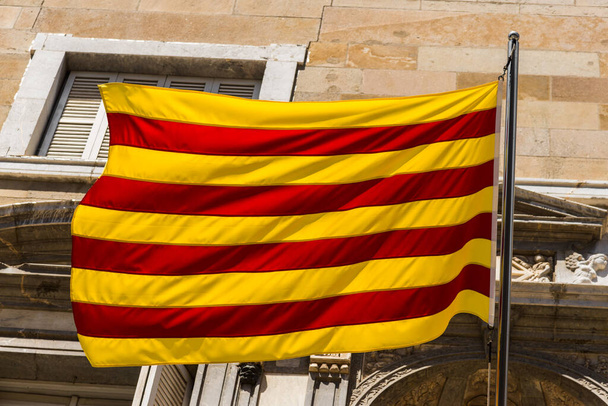 Close up of the official flag of Catalonia region. - Photo, Image