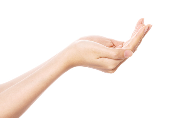 geste de la main de la femme (donner, recevoir, partager) isolé sur blanc
. - Photo, image