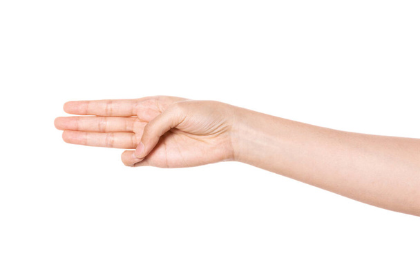 vrouw hand gebaar (richting) geïsoleerd op wit. - Foto, afbeelding