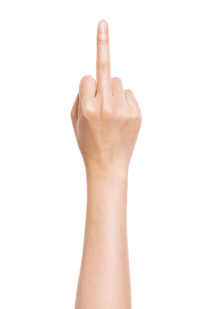 woman hand gesture (fuck you) isolated on white. - Φωτογραφία, εικόνα