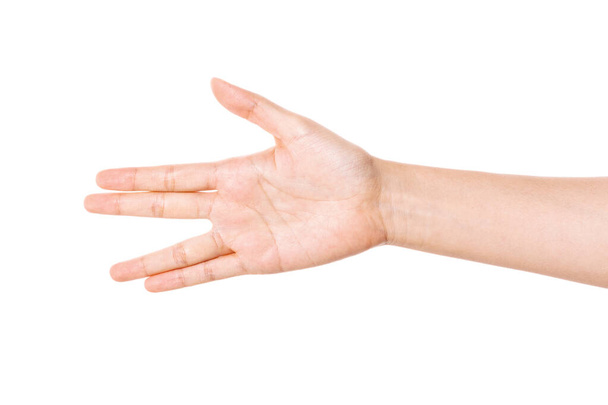 femme geste de la main (scossors) isolé sur blanc
. - Photo, image
