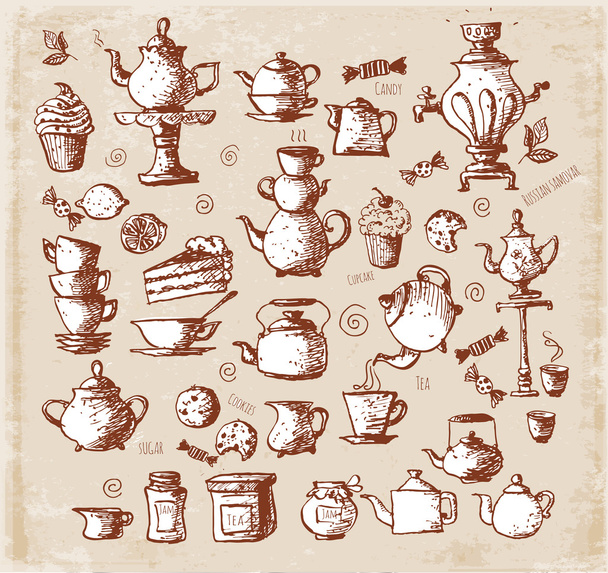 Sketches of tea objects - Vetor, Imagem