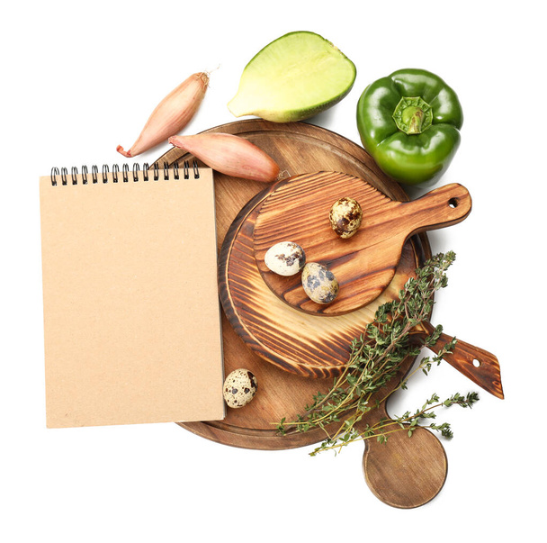 Кулінарна книга з продуктами на білому тлі
 - Фото, зображення