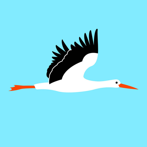 stork flying, vector illustration, flat style, profile side - Vector, Image