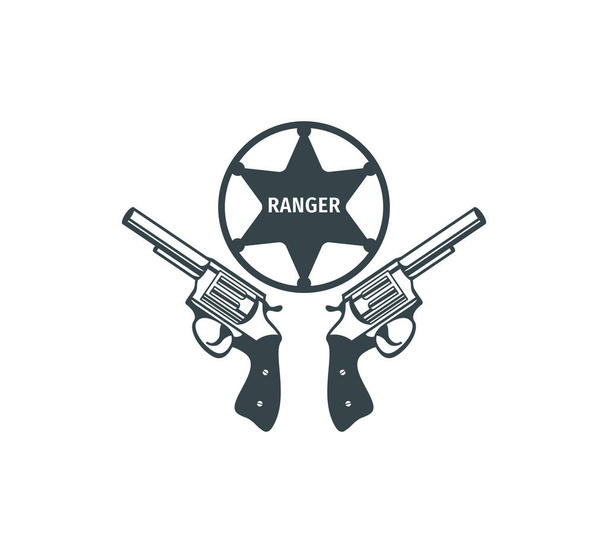 two guns and star ranger symbol vector graphic design template for cowboys club - Vektor, Bild