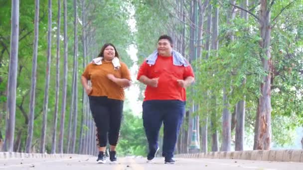  Romantic fat couple jogging at the park - Filmmaterial, Video