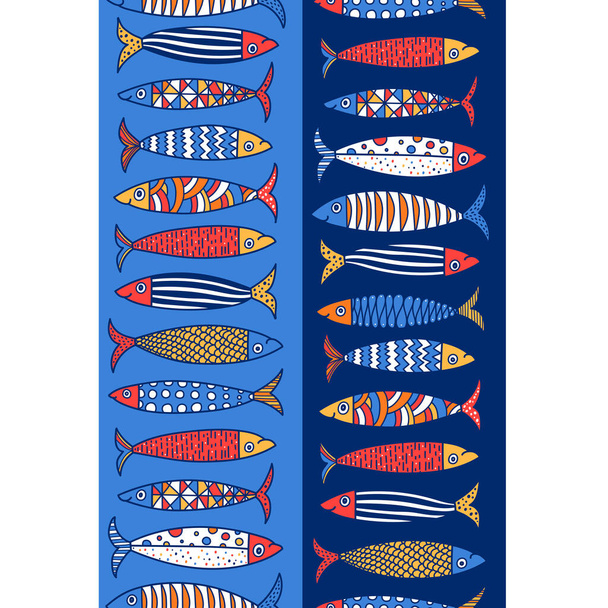 Vector naadloze verticale rand met vis. Leuke sardines. - Vector, afbeelding