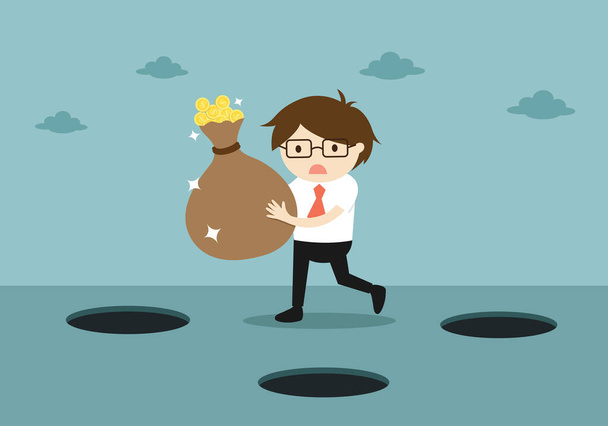 Business concept, Careless businessman is holding a light bulb while walking. Vector illustration. - Vector, Image