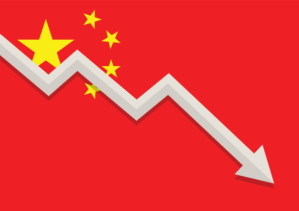Οικονομική κρίση με κινεζική σημαία. Εικονογράφηση φορέα επιχειρηματικής έννοιας - Διάνυσμα, εικόνα