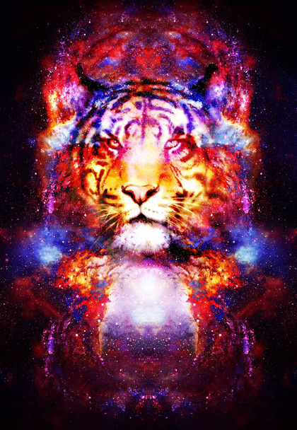 magical space tiger, multicolor computer graphic collage - Photo, Image