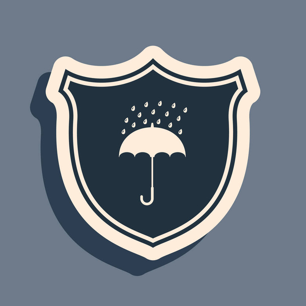 Černá Vodotěsná ikona izolovaná na šedém pozadí. Štít a deštník. Ochrana, bezpečnost, koncepce zabezpečení. Symbol odolnosti vůči vodě. Dlouhý stínový styl. Vektorová ilustrace - Vektor, obrázek