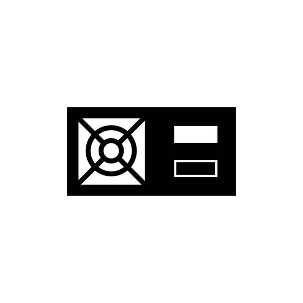 PC Voeding, UPS, Computer Stabilisator. Platte vectoricoon illustratie. Eenvoudig zwart symbool op witte achtergrond. PC Voeding, UPS, Stabilisator teken ontwerp template voor web en mobiele UI element - Vector, afbeelding