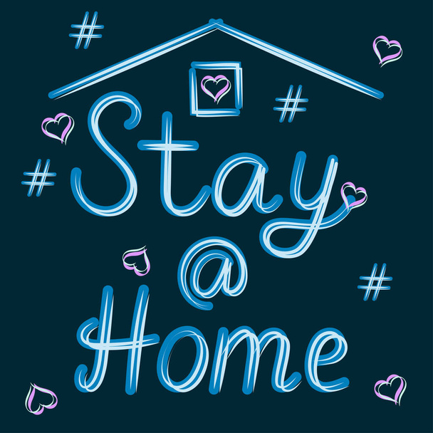 Vector image of a house logo with a call to stay home during quarantine, a symbol of family protection during an epidemic. Vector EPS 10. - Vector, Image