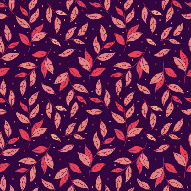 Floral seamless pattern. Vector purple branches with leaves. Design for fabrics, textiles, wrapping papers, web design. - Vektor, Bild
