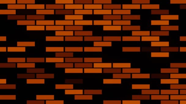 レンガの壁の建物のアニメーション、黒の背景にランダムに表示される赤レンガ。ループ可能なアニメーション。赤の異なる色合いのレンガ - 映像、動画