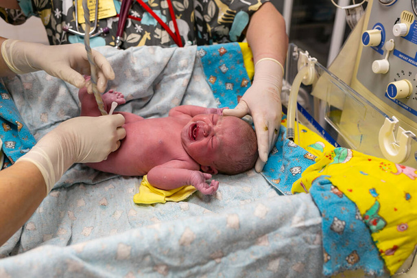 Vastasyntynyt pieni vauva syntymän jälkeen sairaalassa
 - Valokuva, kuva