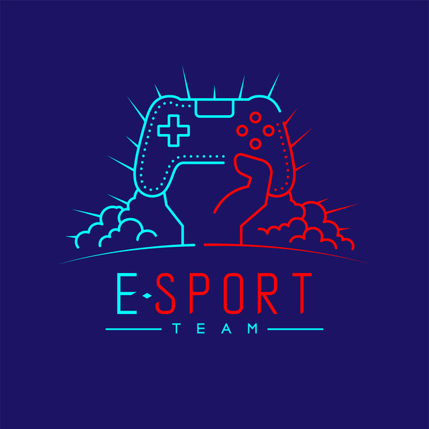 Esport logo ana hatları vuruşu, Joypad veya Controller oyun teçhizatı ile el, bulut ve yarıçap tasarım çizimi Esport Team metin ve kopyalama alanı ile koyu mavi arkaplan izole edilmiş, vektör 10 - Vektör, Görsel