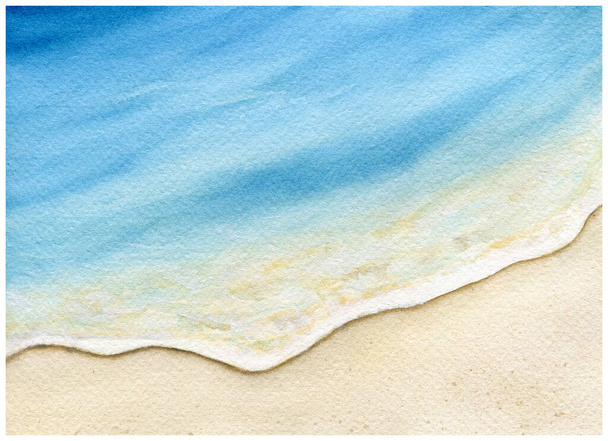 akvarell strand festés háttér, arany homok és kék óceán víz nyáron, akvarell strand jelenet,  - Fotó, kép