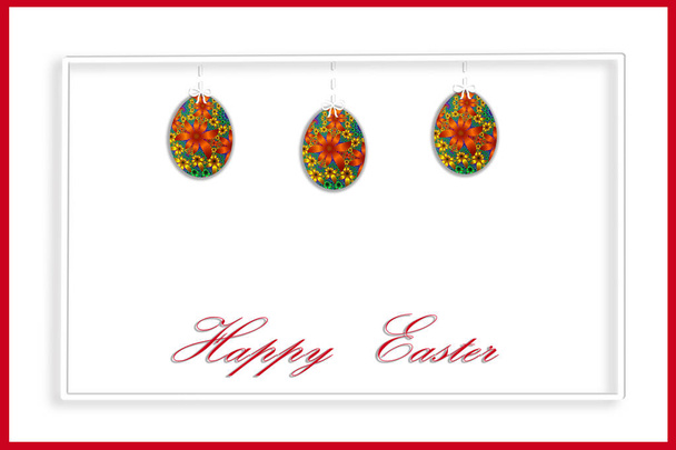 Happy Easter. Holiday background with eggs and flowers with fractal embellishment, Easter card concept. - Photo, image