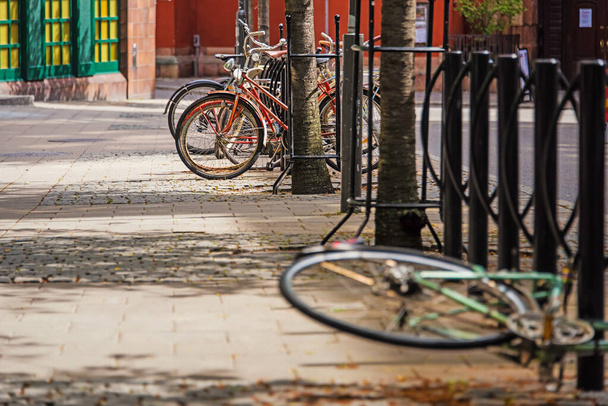 Bicycles on Stockholm`s street. Sweden - Foto, Imagen
