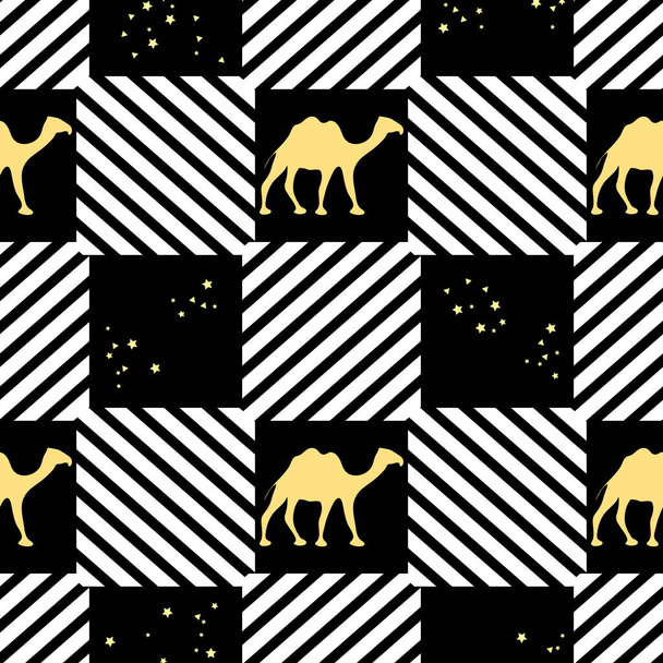 Vector Seamless pattern with camel. Wildlife Animal Green nature trendy background. Design for wrapping, fabric, print - Вектор,изображение