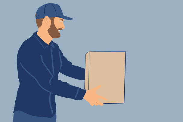 Delivery man with a parcel on the background - Vector, Image