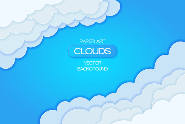 3d Paper art style.  vector isolated illustration with Clouds on blue background - ベクター画像