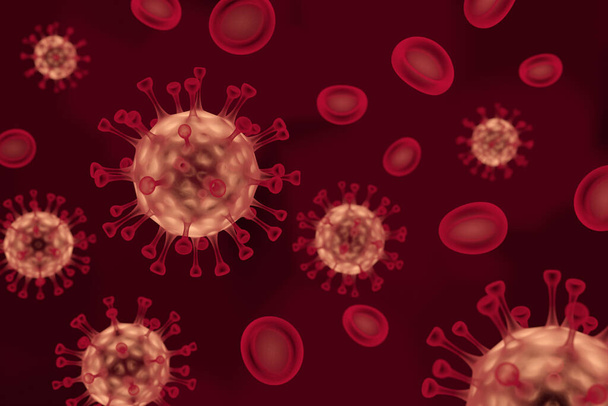 rood virus en bloedcellen - 3D-Illustratie - Foto, afbeelding