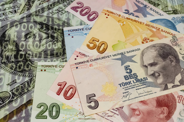 zblízka turkyně lira bankovky na pozadí. - Fotografie, Obrázek