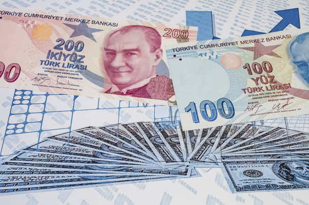 zblízka turkyně lira bankovky na pozadí. - Fotografie, Obrázek
