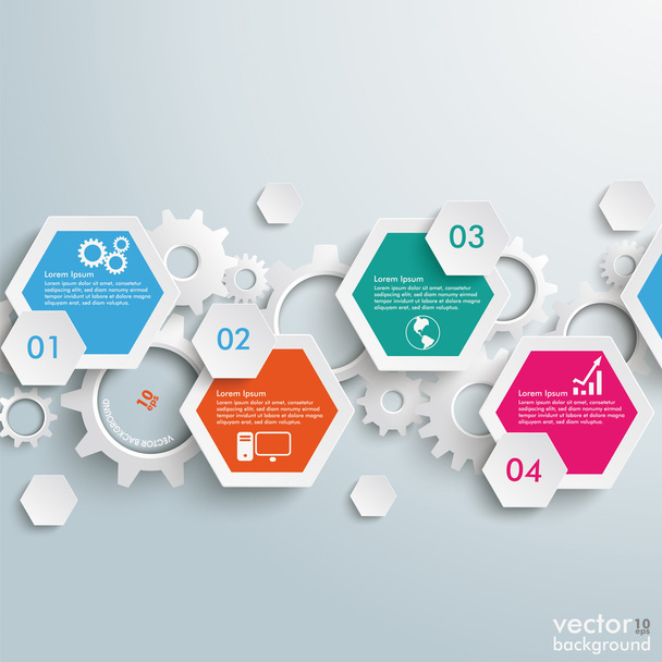 Infographic Hexagon Gears Line - Vektor, Bild