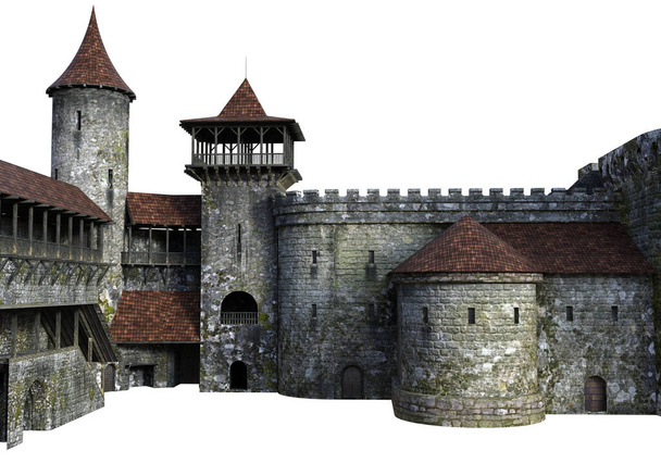 3D Μεσαιωνικό Κάστρο σε λευκό φόντο - 3D Εικονογράφηση - Φωτογραφία, εικόνα