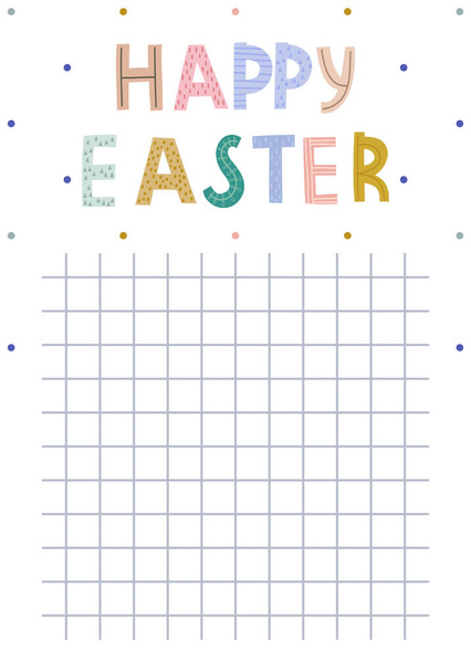Сторінка для ноутбука з ручним малюнком Happy Easter lettering, Easter celebration.Printable page template design. - Вектор, зображення