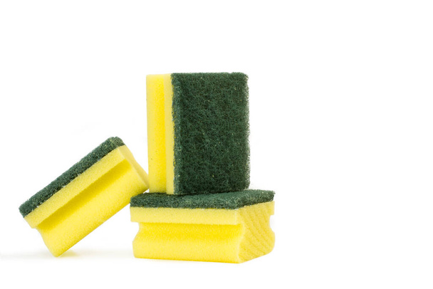 Cellulose sponges with scouring pads on a white background - Fotografie, Obrázek