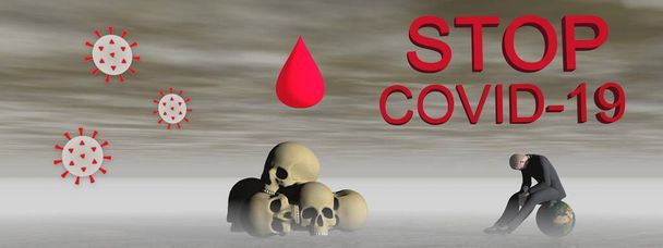stop coronavirus and sky - 3d rendering - Photo, Image