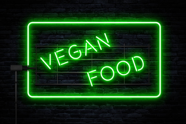 Vegan Food Neon Entrar na parede escura
 - Foto, Imagem