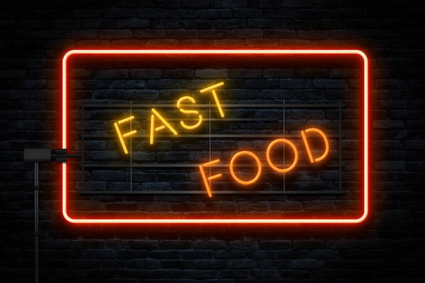 Signo de neón de comida rápida en pared oscura
 - Foto, imagen