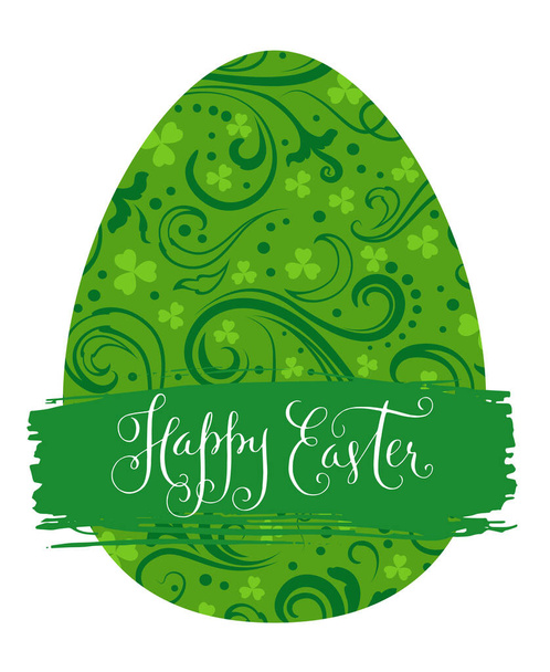 Happy Easter greeting card. Green egg symbol and hand drawn lettering vector spring illustration isolated over white. - Wektor, obraz