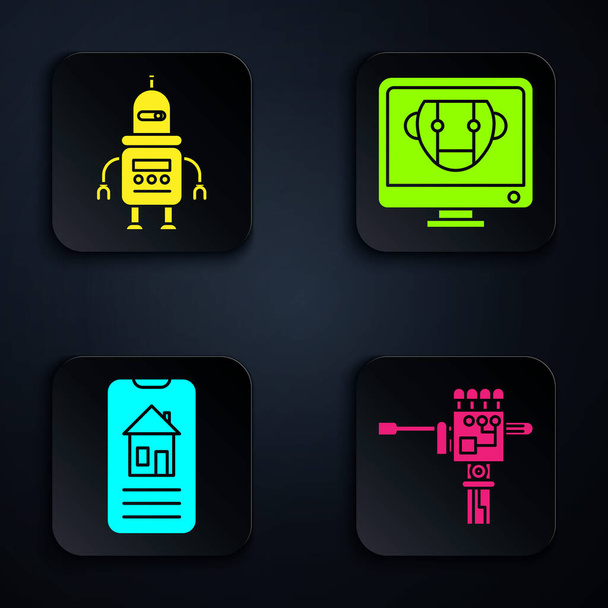 Set Mechanical robot hand and screwdriver, Robot, Smart home and Bot. Black square button. Vector - Vector, Image
