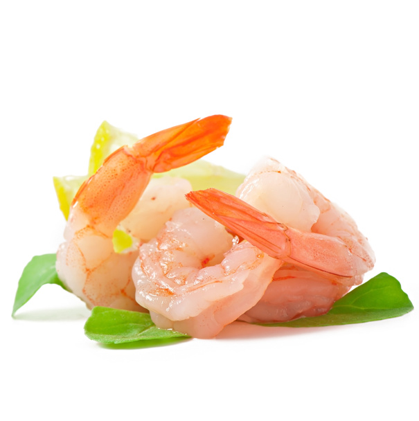 Tail of shrimp with fresh lemon and rosemary on the white - Photo, Image