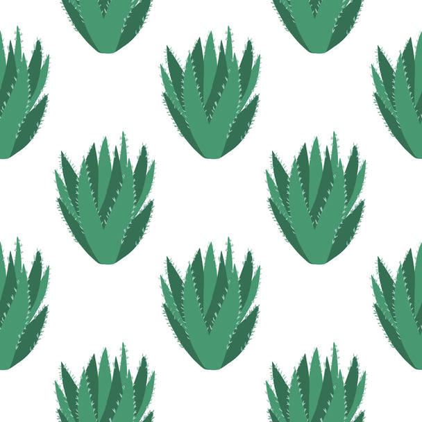 Aloe cacti wallpaper. Abstract cactus seamless pattern on white background. Design for fabric, textile print, wrapping paper. Creative vector illustration. - Vector, Imagen