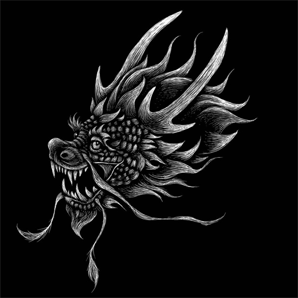 Logotipo do vetor Dragão japonês ou dinossauro em pano preto para design de impressão de camiseta ou roupa interior
 - Vetor, Imagem