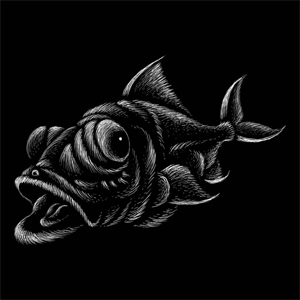 Tişört tasarımı veya giyimi için vektör logo balığı - Vektör, Görsel