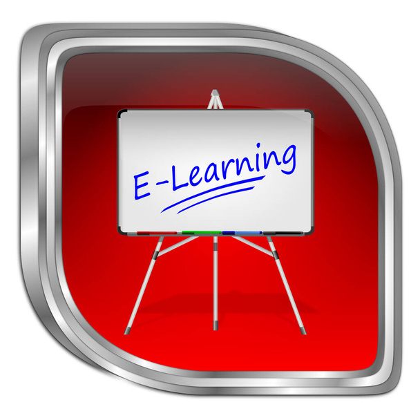 červené tlačítko E-Learning - 3D ilustrace - Fotografie, Obrázek