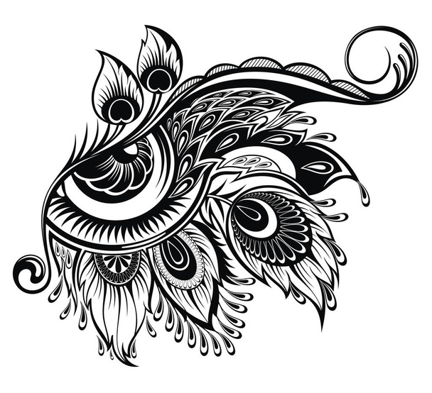 Eyelash  logo. Makeup with feathers. Tattoo symbol of eye with peacock feathers - Vector, Image
