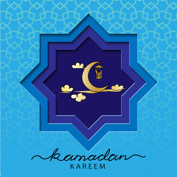 Ramadzan μπλε τετράγωνο διανυσματική κάρτα με cut out - Διάνυσμα, εικόνα