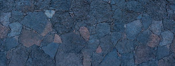 Kékes lávakövekből készült kőfal panorámája - El Hierro, Kanári-szigetek - Fotó, kép