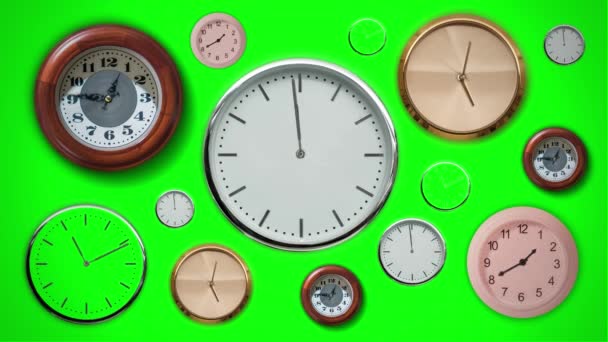 Πολλά ρολόγια στην πράσινη οθόνη - Πλάνα, βίντεο