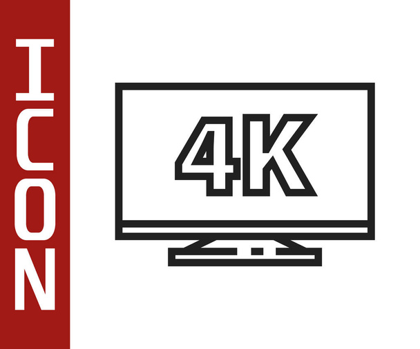 Μαύρη γραμμή Screen tv με 4k Ultra Hd εικονίδιο τεχνολογία βίντεο απομονώνονται σε λευκό φόντο. Εικονογράφηση διανύσματος - Διάνυσμα, εικόνα