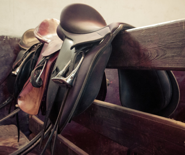 leather saddle horse, vintage retro style - Photo, Image